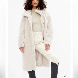 Gap NWT Sherpa Moonstone beige long trench length Teddy Overcoat button coat, L